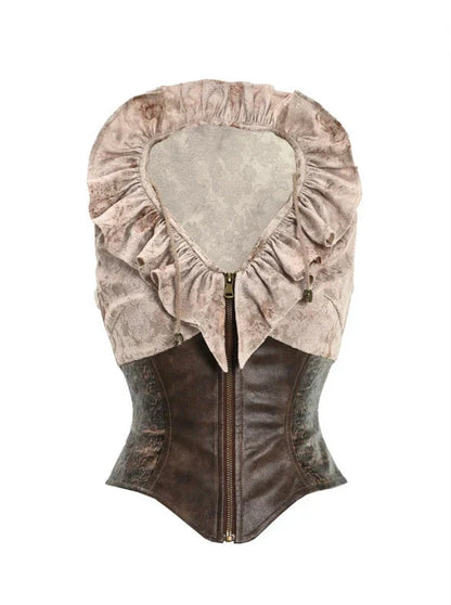 Team Punk Ruffle Heart Tie Collar Dye Top Retro Vest