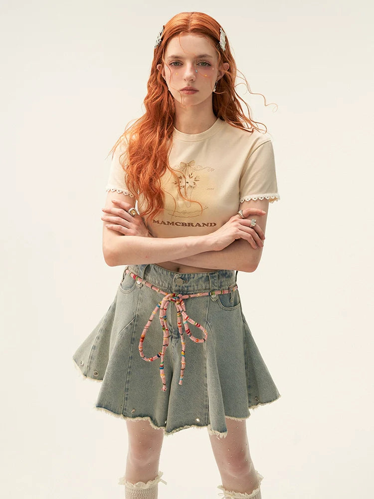 Neck Sweet Round Tops Girly