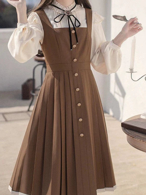 College-Kleid-Hemd, plissierter Hosenträger + Retro-Band, Zubehör, Ständer, Rüschenkragen