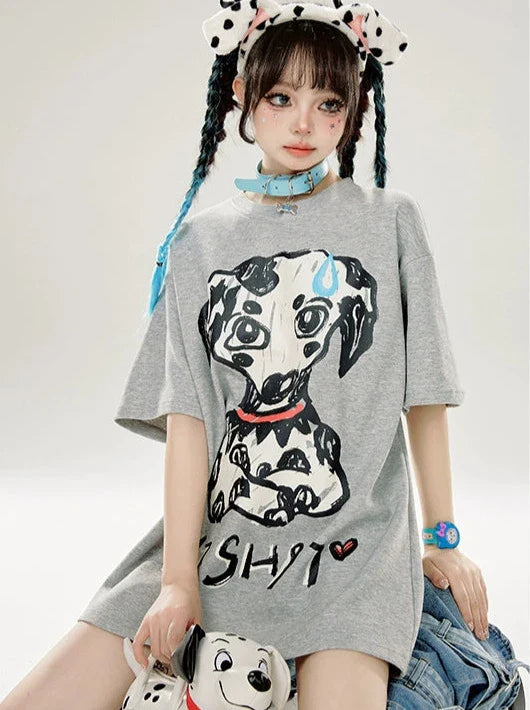 Print Dalmatian T-Shirt Loose Gray