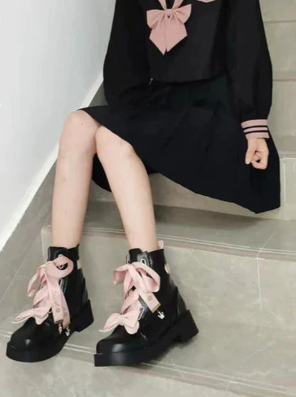 Crown Ribon Short Lolita Rose Boots Night