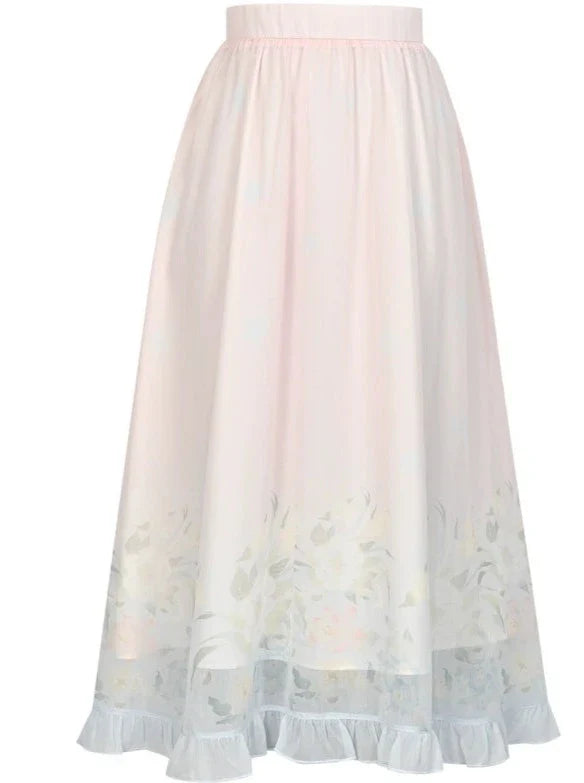 グラデーションカーディガンスカート ファンタジーシフォンフラワー