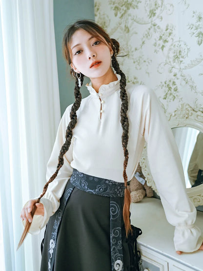 袖フリルシャツ スタンドチャイナカラー ランタン