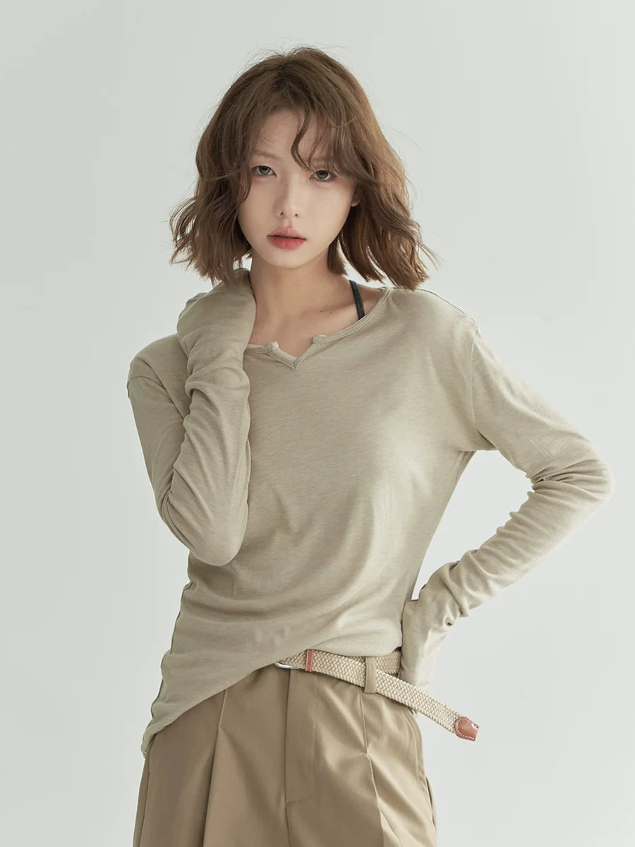 Open Neck Top Slim Sheer