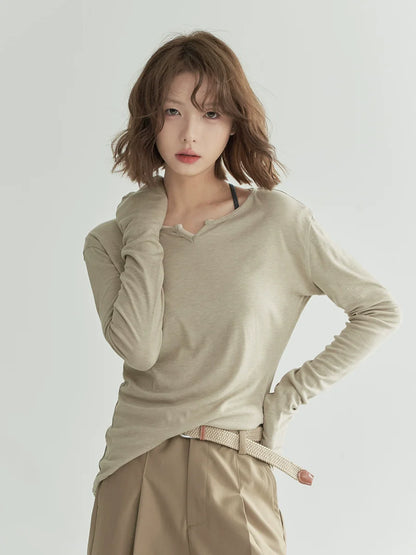 Open Neck Top Slim Sheer