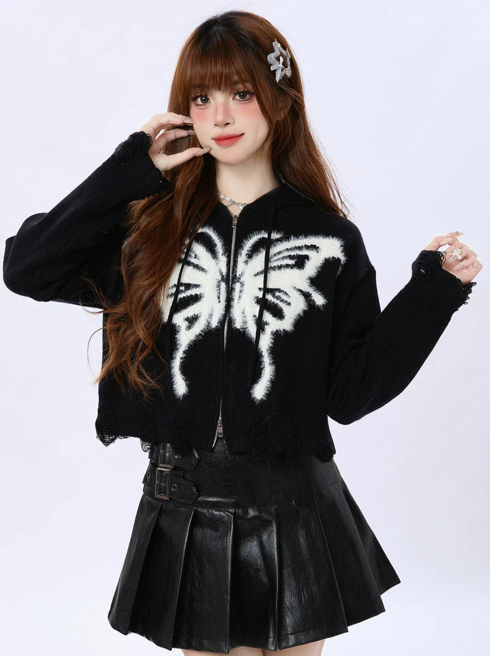 アメリカンニットカーディガン フーディー ダブルバタフライジップ