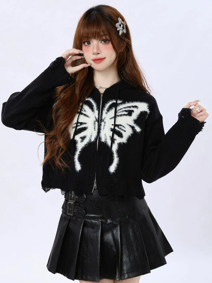 アメリカンニットカーディガン フーディー ダブルバタフライジップ