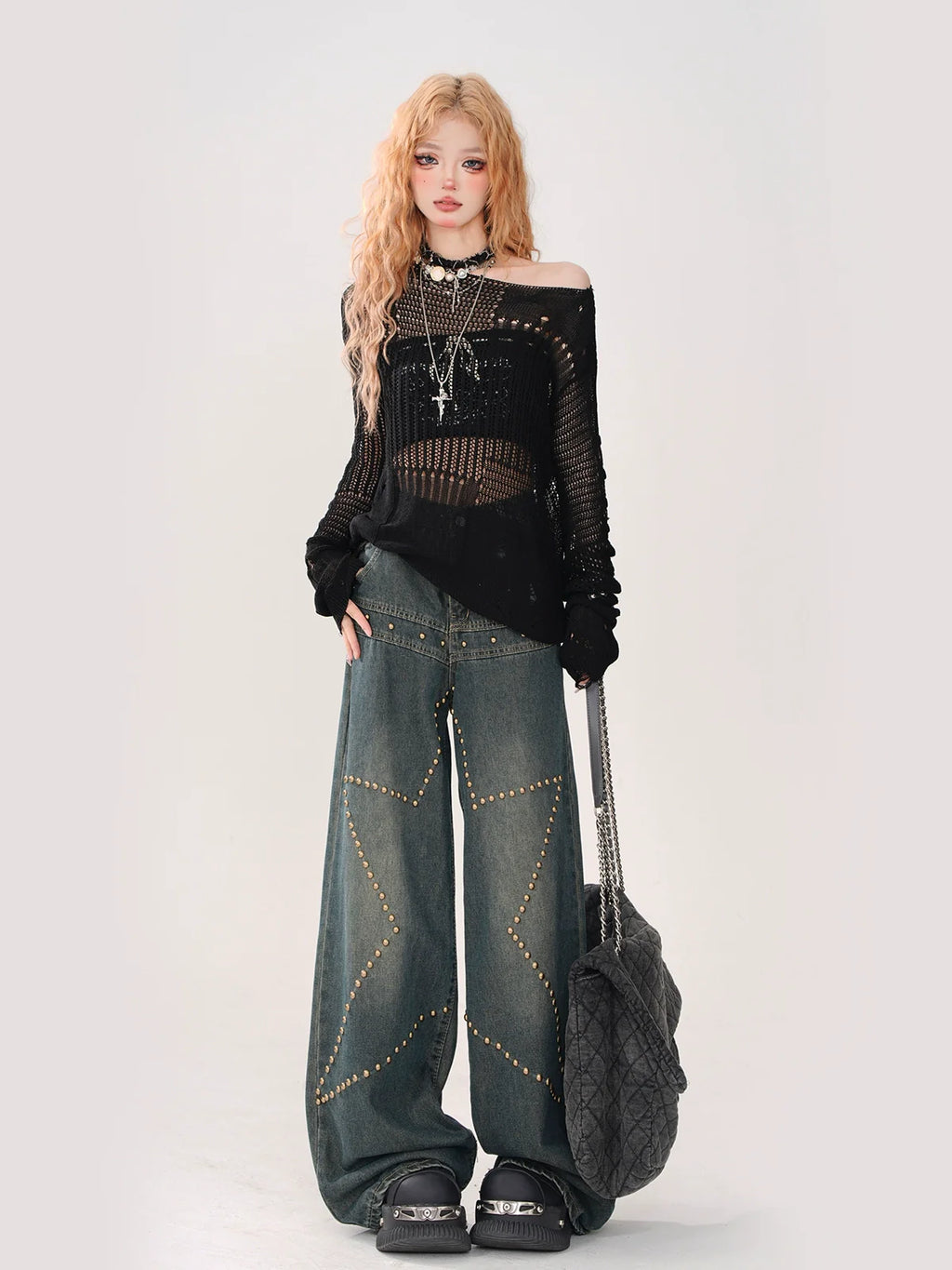 Summer Knit + Tube Top Openwork Sheer Ripped