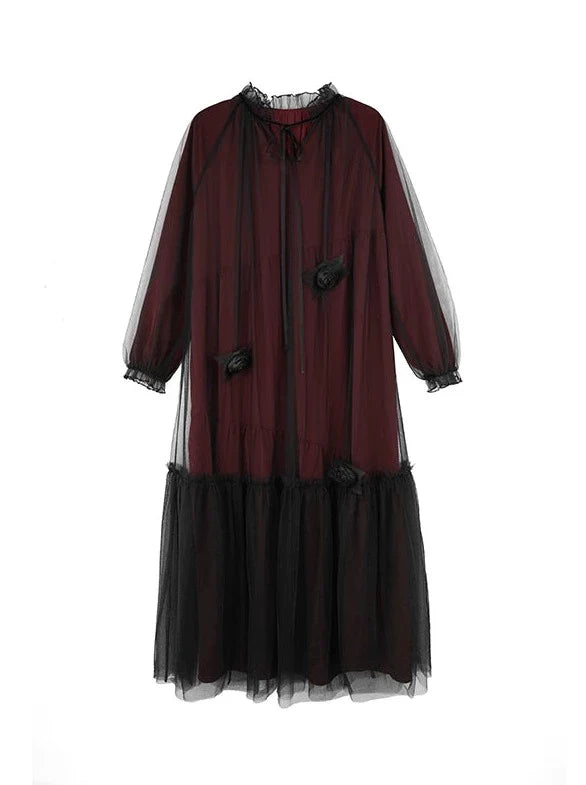 Loose See-through Shirt Dark Dress Mesh Contrast