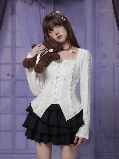 Top Square Slim Collar Schnürung