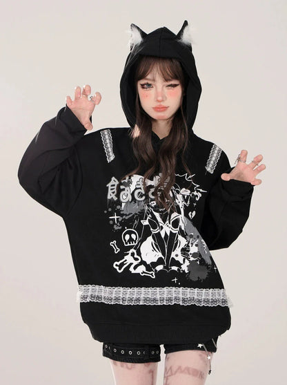 Hoodie Lace Print Design Comic Sweatshirt
