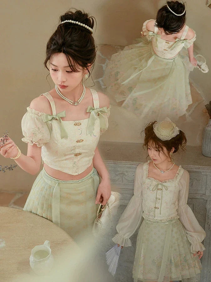 シフォンライトチャイナグリーンフローラルセットアップ