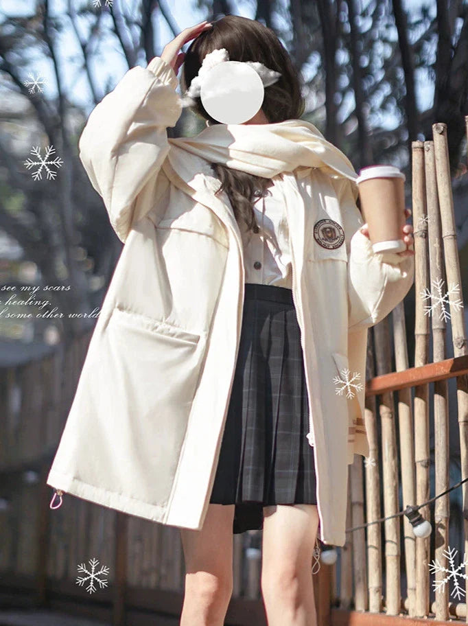 College Hoodie Style Jacket White Penguin Down