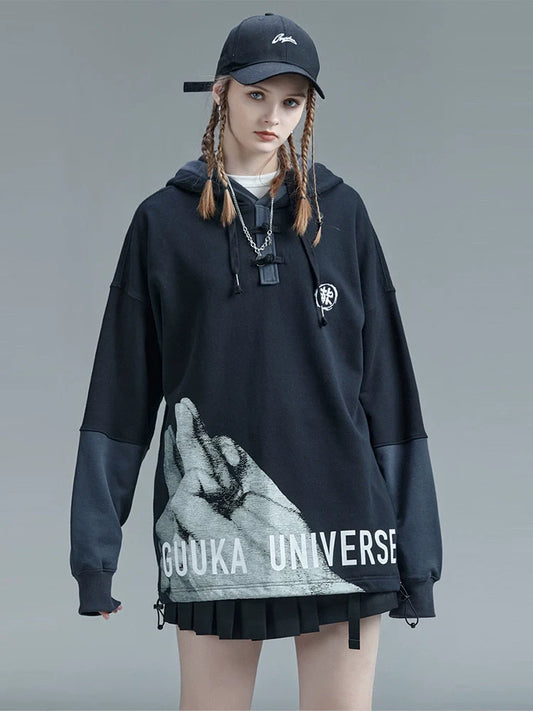 Faux Sweatshirt Stitch Two-piece Contrast Hooded