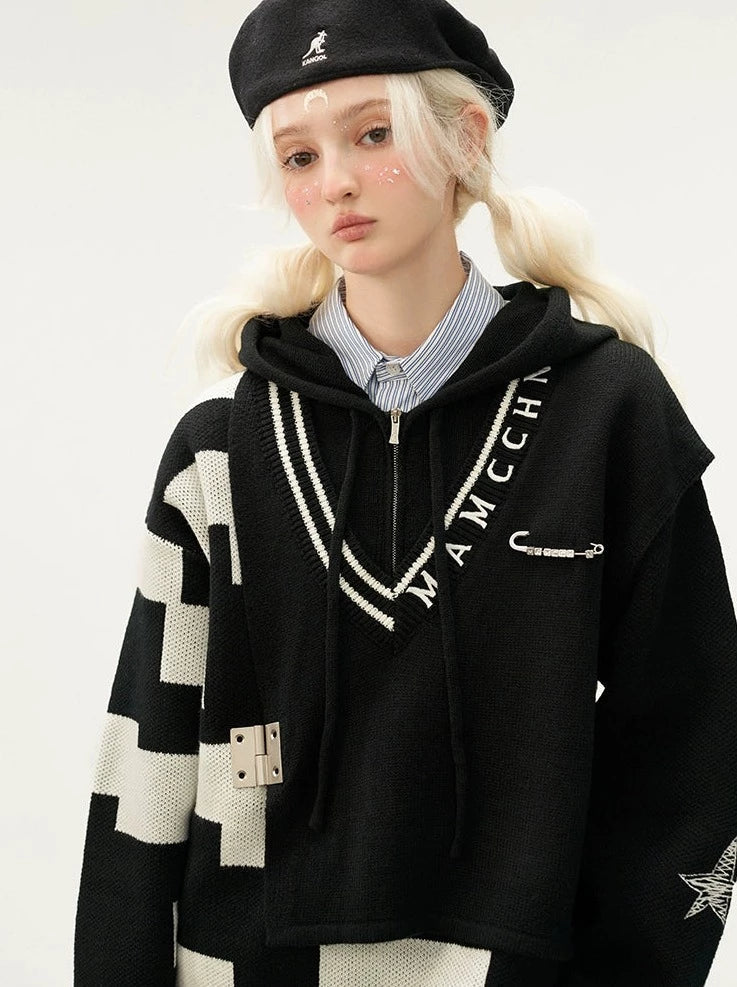 College Hooded Style Asymmetrical Over Mode Tops