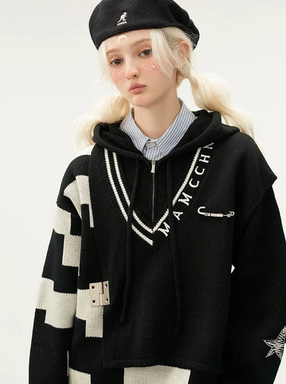 College Hooded Style Asymmetrical Over Mode Tops