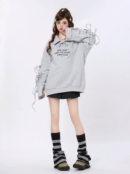 Polo Strap Design Sweatshirt Loose Collar