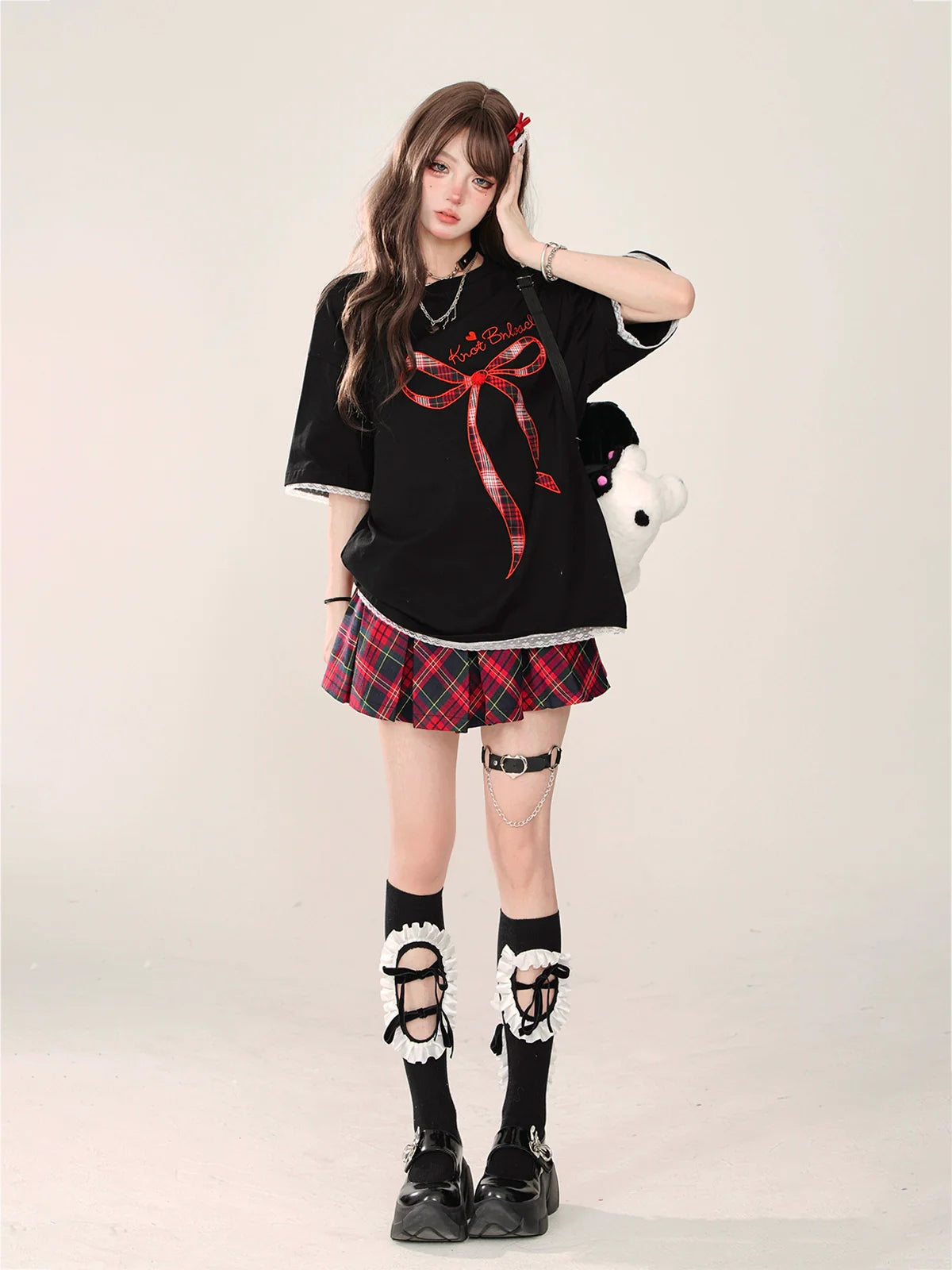 Loose T-Shirt Ribbon Lace Party