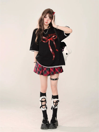 Loose T-Shirt Ribbon Lace Party