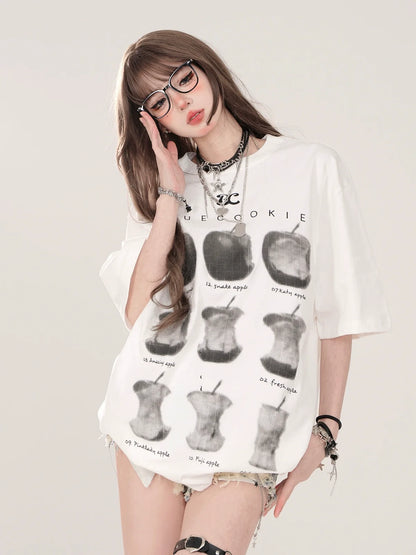 アップルプリント ルーズTシャツ アメリカン