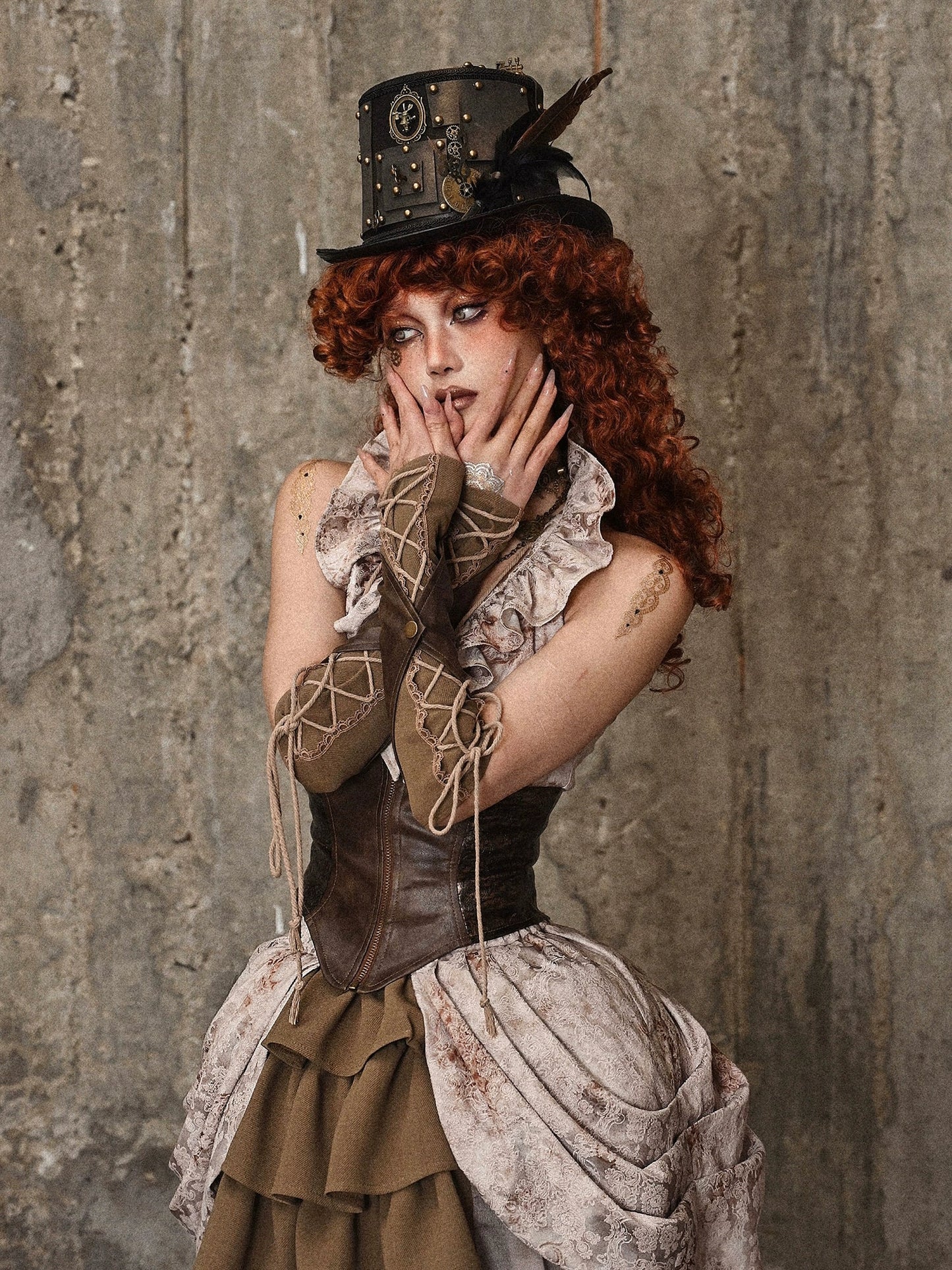 ストラップ スチームパンク スリーブ レトロ ダメージ加工 PU