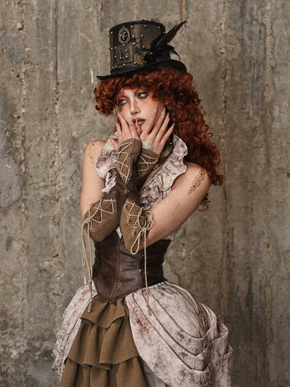 ストラップ スチームパンク スリーブ レトロ ダメージ加工 PU