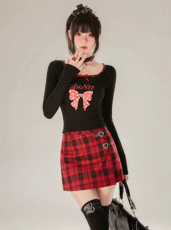 Neck Dot Ribbon Slim Top Big