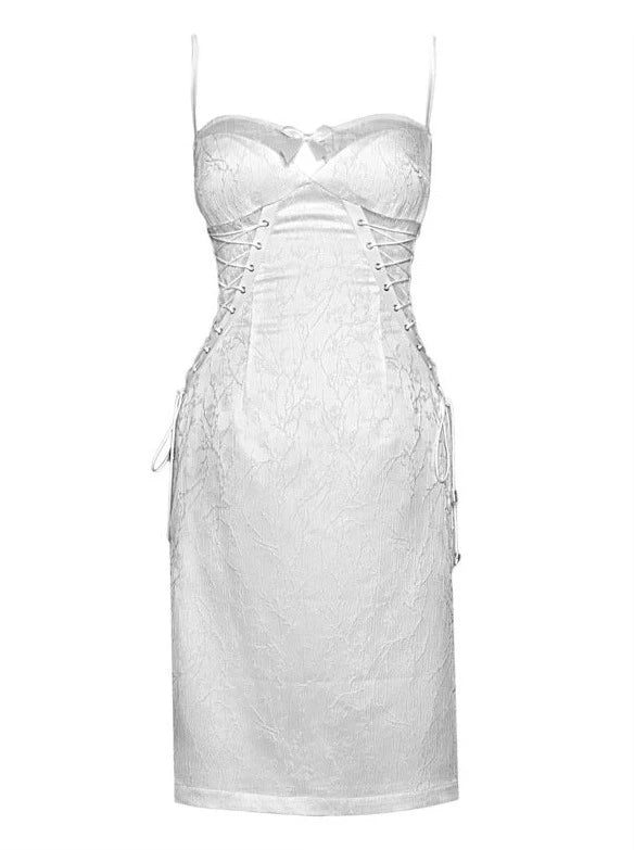 ホワイトストラップ スリーピング スリム ジャカード ダークアリス ゴシック ドレス サスペンダー