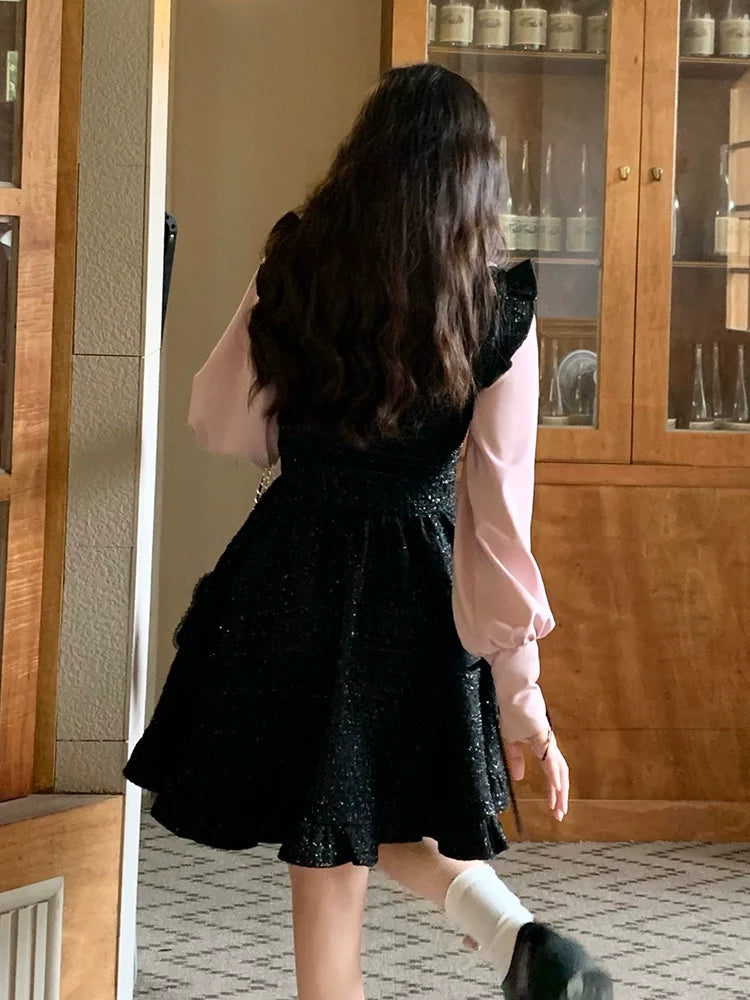 Glänzend rosa Dolly Strapsrock-Shirt