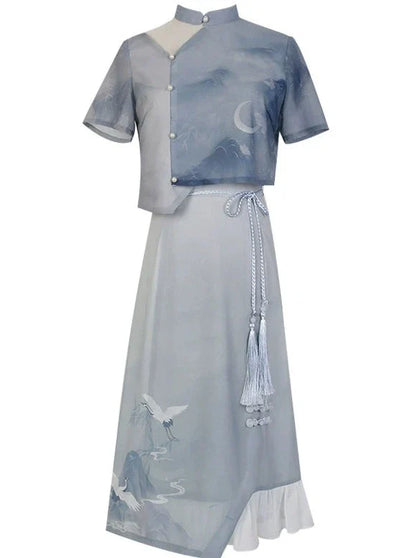 Rock Quaste + Shirt China Asymmetrischer China Print