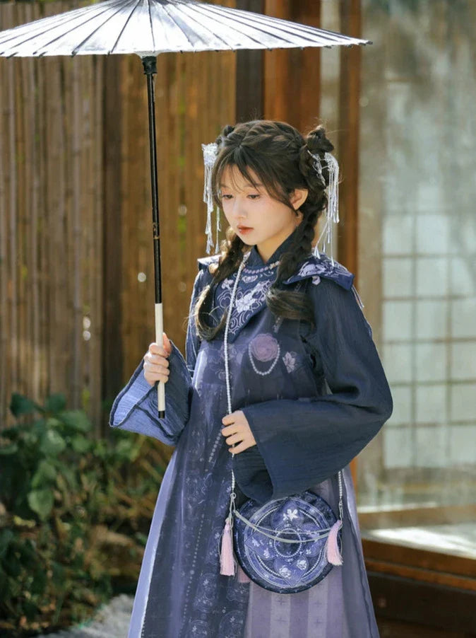 Bell-sleeved Shirt + Shoulder Tulle Bag Skirt Layered Set-up Ribbon Dress Chinese