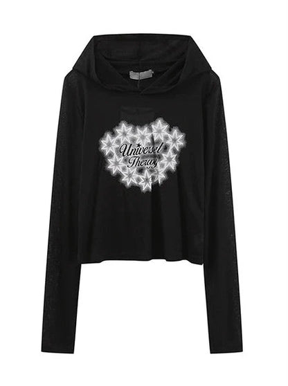 Hoodie Langes Print Top T Star Sheer