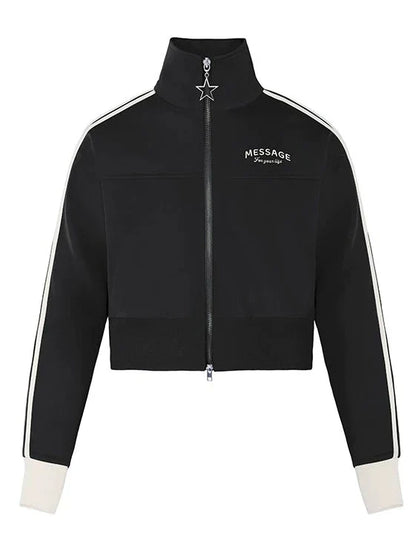 Top mit Reißverschluss, kurzes Logo, hoher Kragen