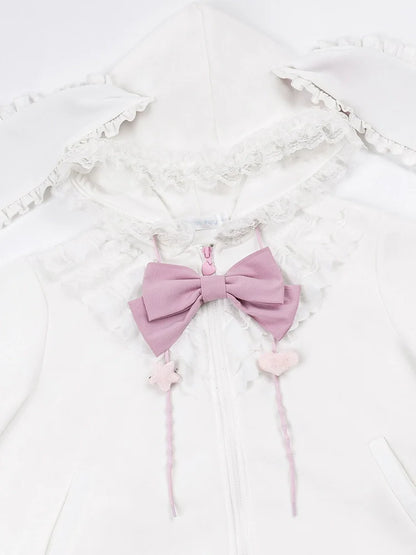 Bow Frilled Big Hooded Girly Long Bunny Dress Ears