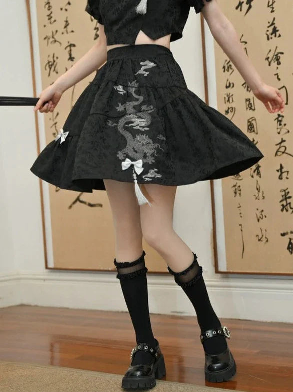 スカート チャイナ フレア ドラゴン