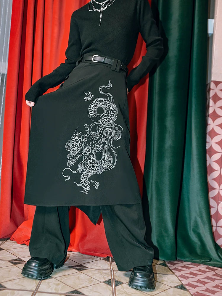 Zweiteilige Faux-Splicing-Hose mit weitem Lagen-Drache