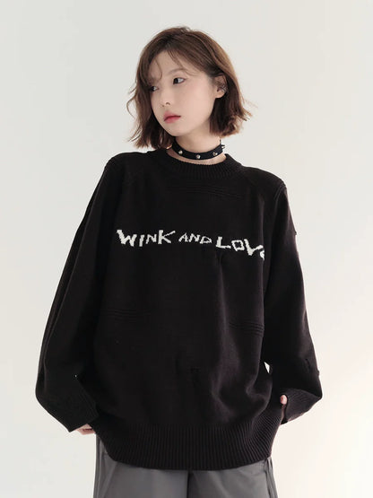 Neck Loose Sweater Round Logo Casual