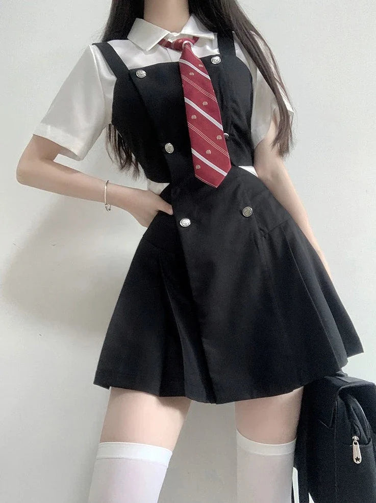 スカート スリットウエスト カレッジデザイン サスペンダー