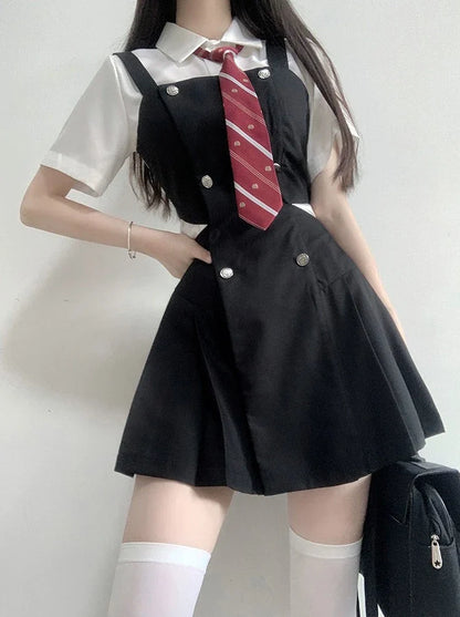 スカート スリットウエスト カレッジデザイン サスペンダー