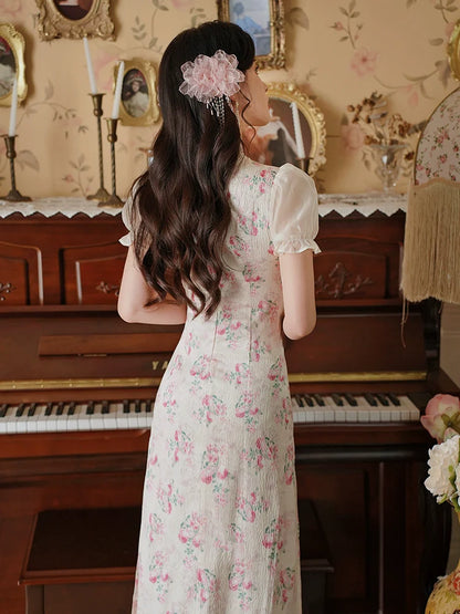 ピンキーガーリーフラワードレスレトロ