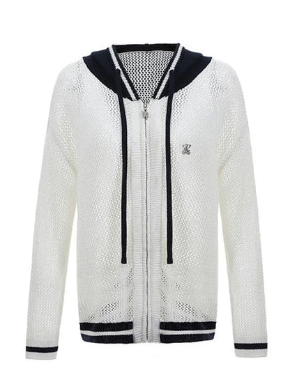 Kurzer/langer Hoodie aus transparentem Netzstrick mit Reißverschluss