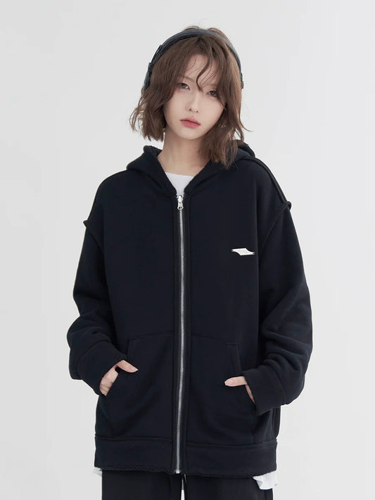 Loose Zip-Up Hoodie One Hood Point Design