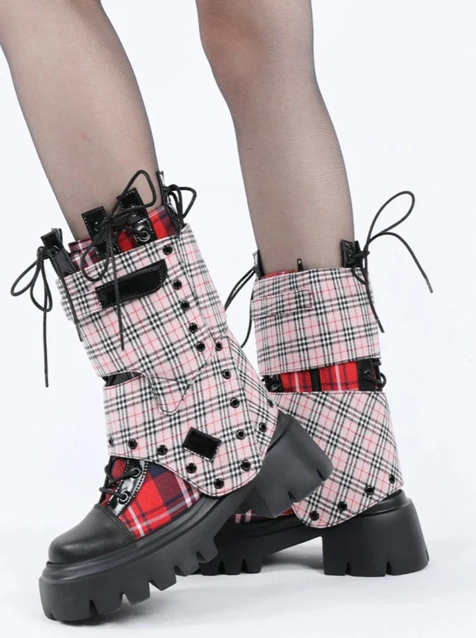 Check Short Boots Rock Studded
