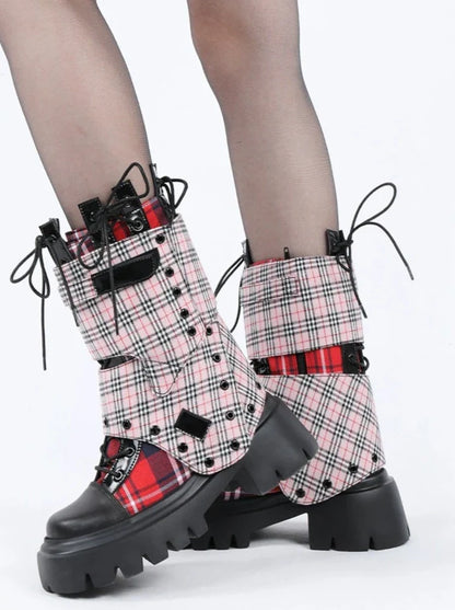 Check Short Boots Rock Studded