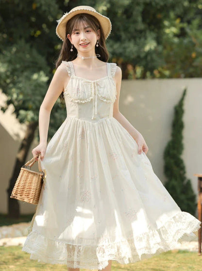 ショルダーフリルフリルフローラルレースドレスプリントジャケットロマンチック