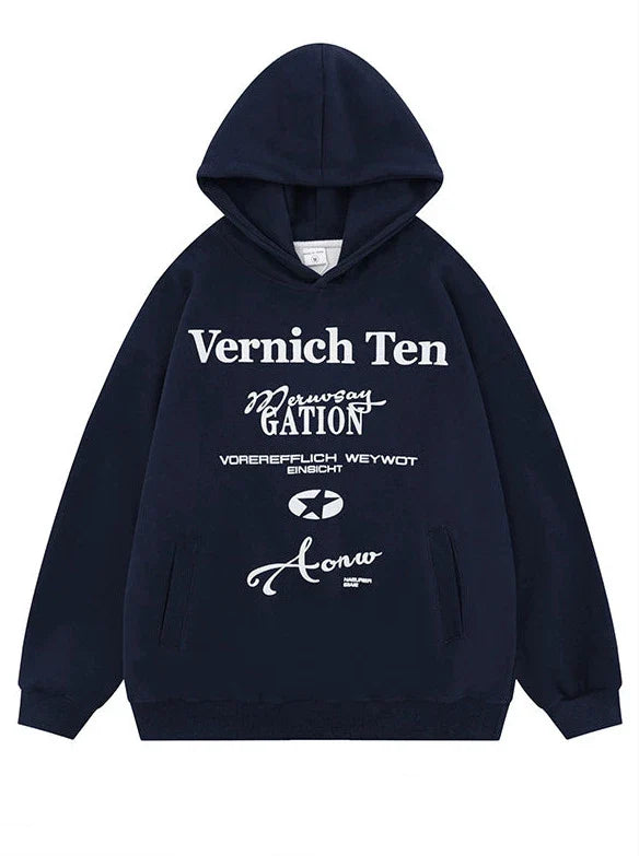 Kapuzenpullover mit amerikanischem Retro-Print und Buchstaben
