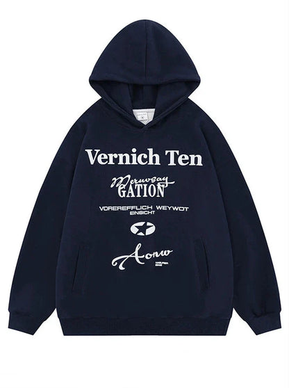Kapuzenpullover mit amerikanischem Retro-Print und Buchstaben