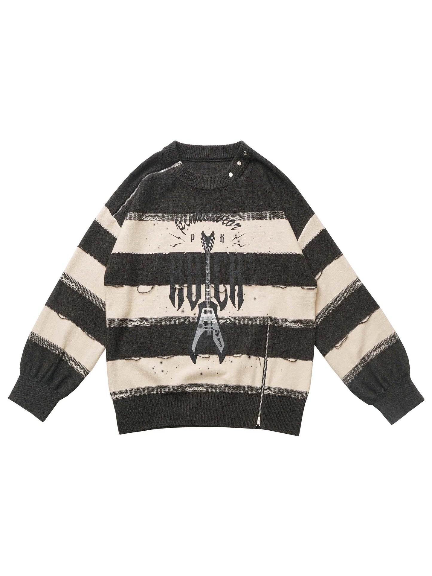 ボーダーストライプトップ + サウンドウェーブジップギター2