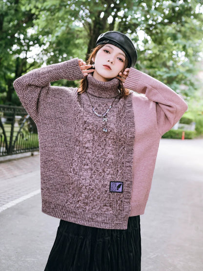 Loose Knit Turtleneck Block Color