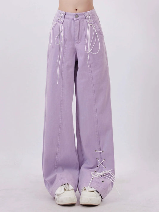 Pants Purple Lace-up Wide